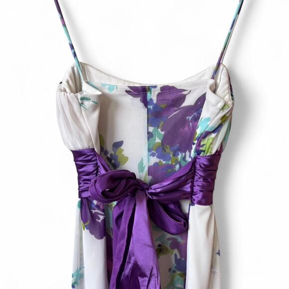 City Studio Floral Satin Waist Midi Dress – Purple Watercolor Print, Size M - Picture 6 of 7